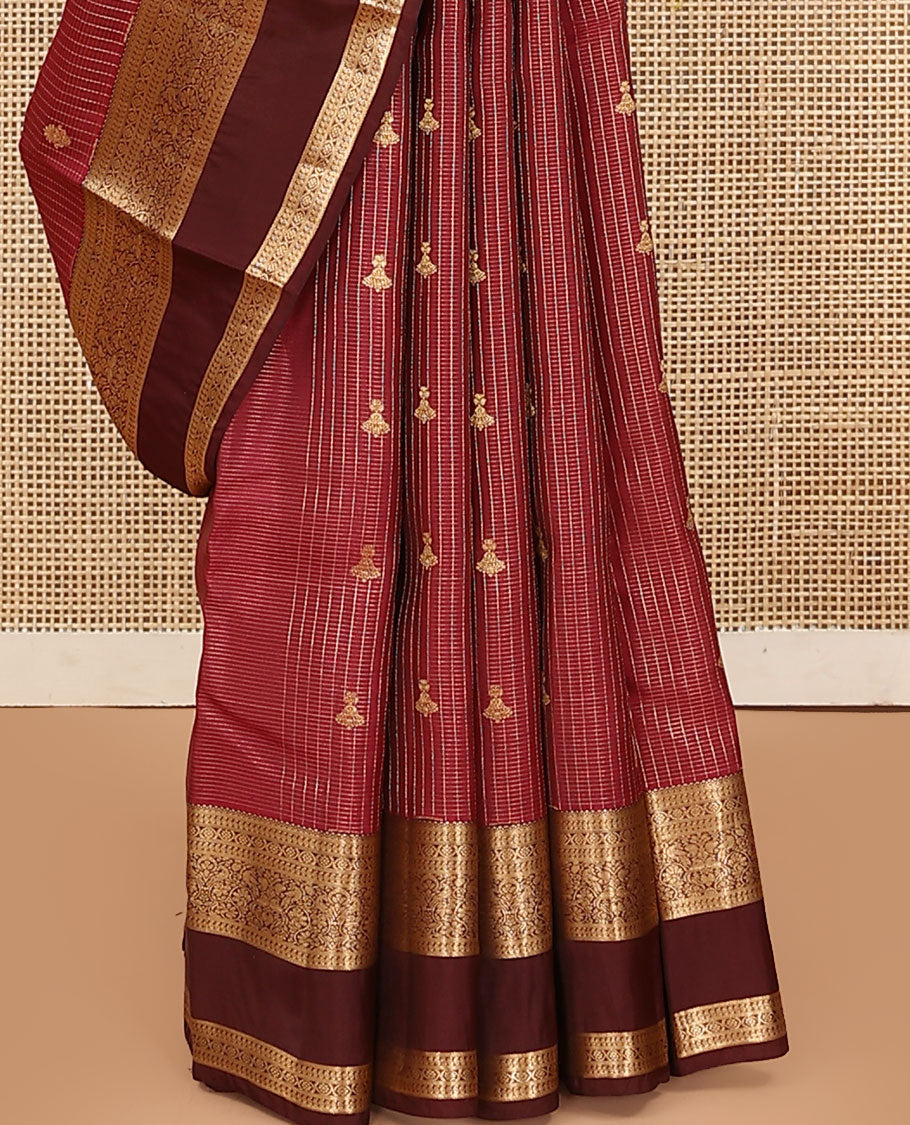 Red Vasundhara Lite Silk Mix Saree, Prettified with Zari Buttas and Micro-Checks on Its Body, Complemented by a Contrast Border of Manga, Neli, Kamalam, and Mayil Designs, Boldly Accentuated Pallu, and Paired with a Contrast Blouse