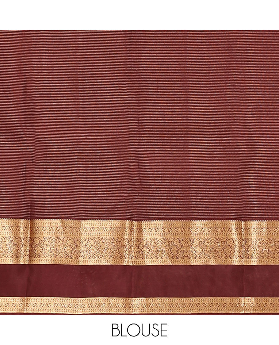 Red Vasundhara Lite Silk Mix Saree, Prettified with Zari Buttas and Micro-Checks on Its Body, Complemented by a Contrast Border of Manga, Neli, Kamalam, and Mayil Designs, Boldly Accentuated Pallu, and Paired with a Contrast Blouse