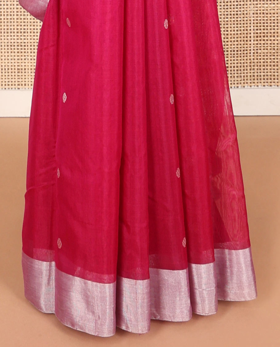Purple floral motifs chanderi cotton saree with contrast zari border & striped pallu