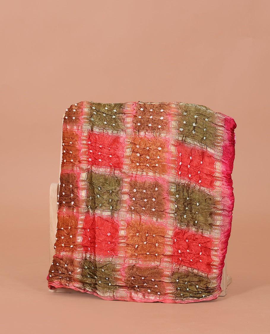 Borderless Pink Bandhani Dola Silk Saree