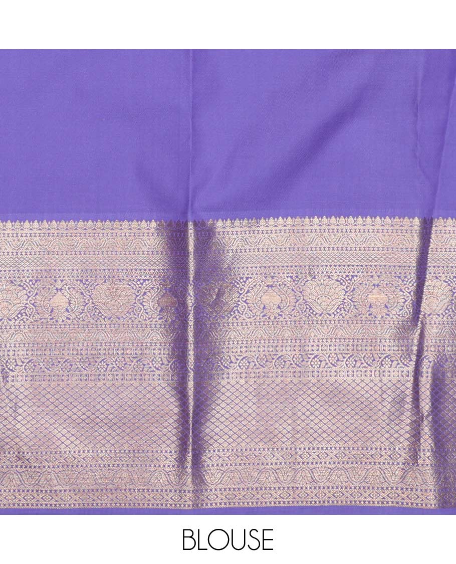 Grey pure silk half-saree, jacquard with contrast traditional zari bordered skirt, contrast zari design blouse, and zari design dhavani