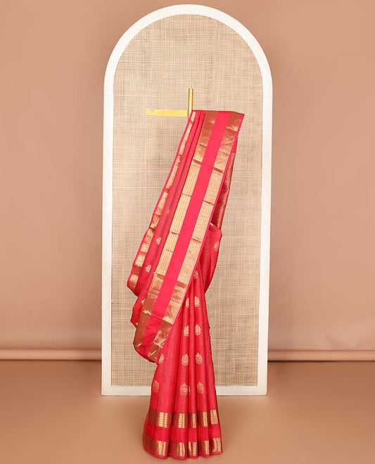 Pink stripes & zari buttas Vasundhara silk mix saree, traditional zari rettai pettu border & spade-shaped buttas pallu