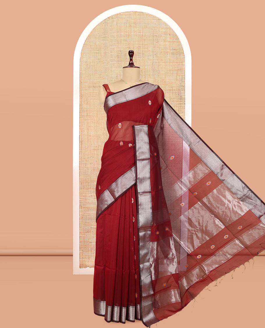 Red Maheshwari Cotton Saree