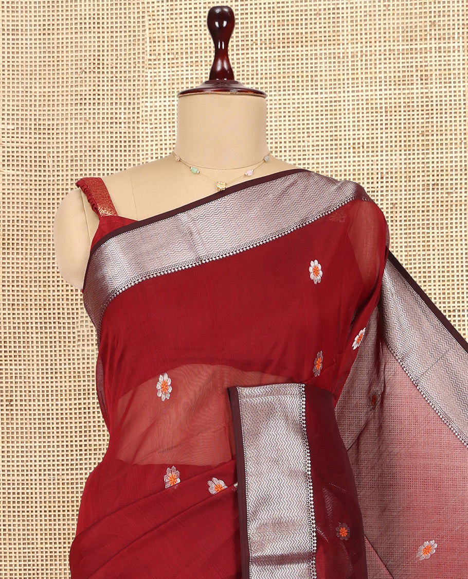 Red Maheshwari Cotton Saree
