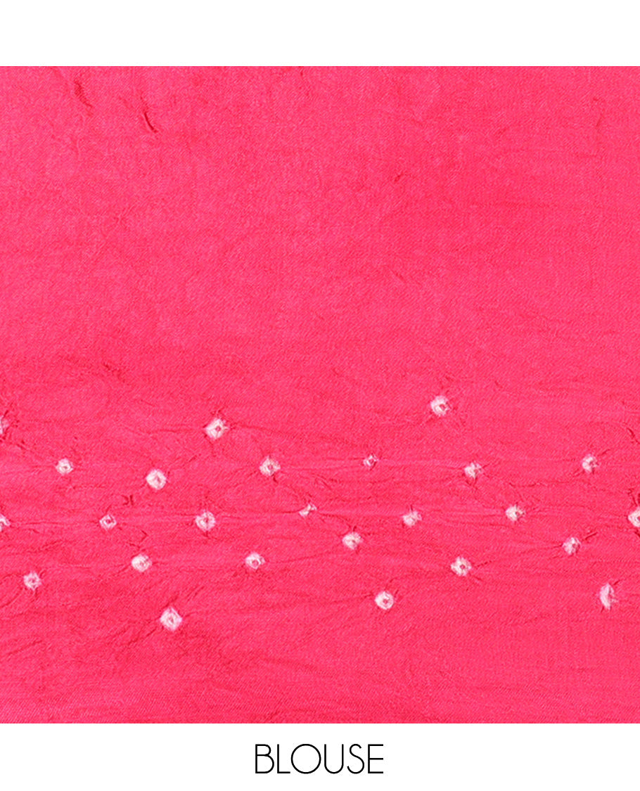 Borderless Pink Bandhani Dola Silk Saree