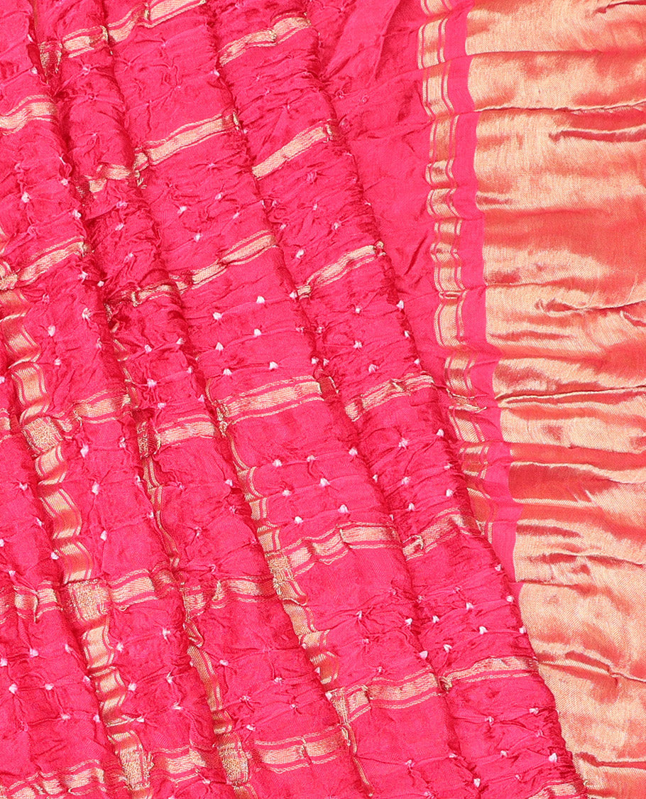 Borderless Pink Bandhani Dola Silk Saree