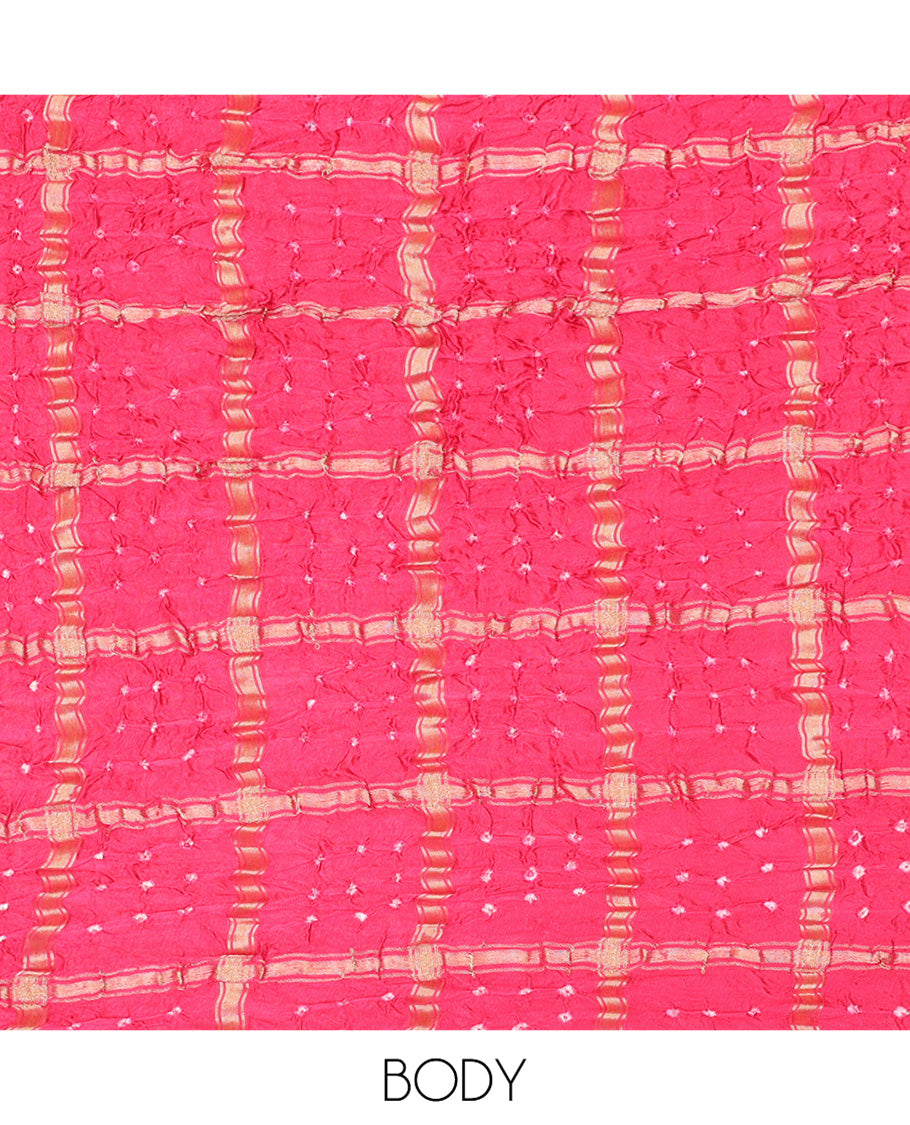 Borderless Pink Bandhani Dola Silk Saree
