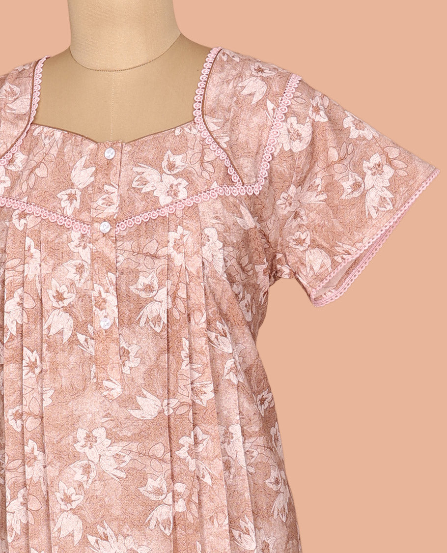 Pale Brown Cotton-Blended Nighty
