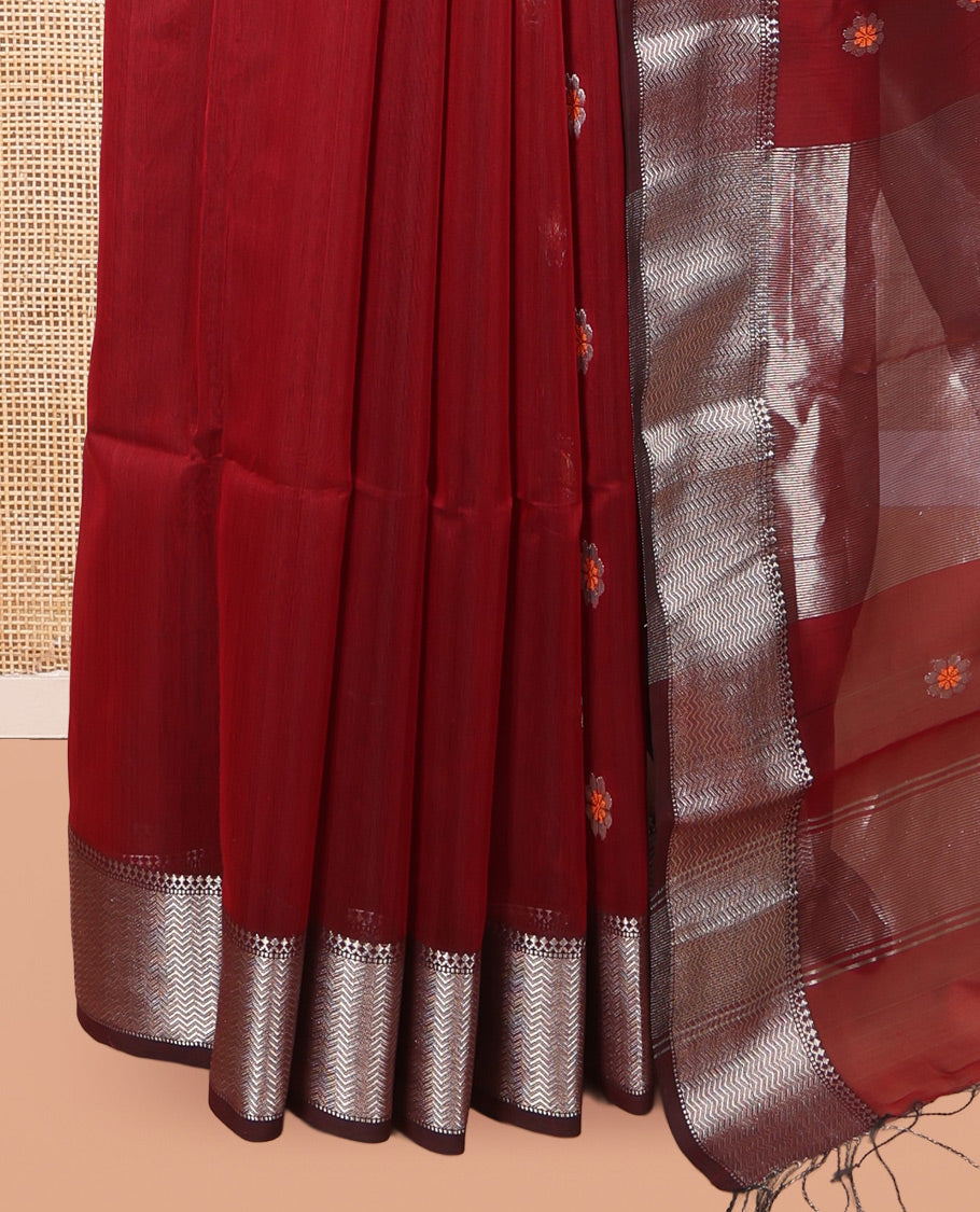 Red Maheshwari Cotton Saree