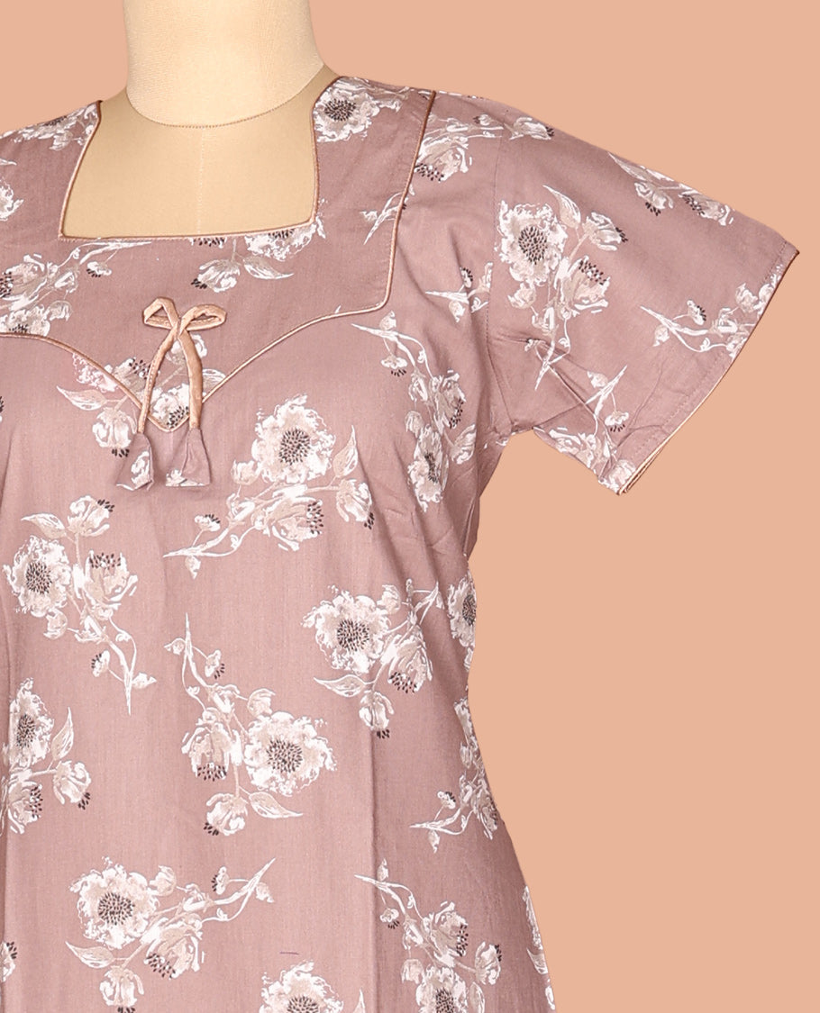 Pale Brown Cotton-Blended Nighty