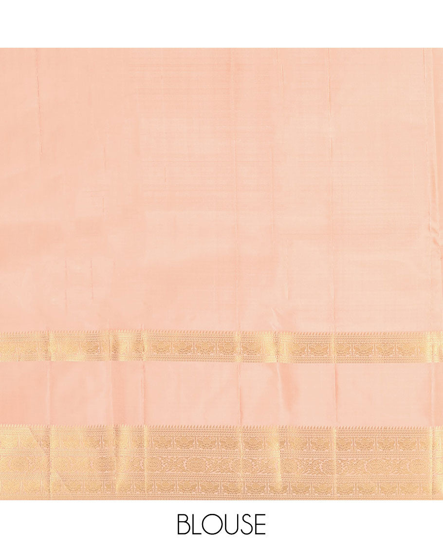 Green Vasundhara Silk Saree, Steeped in Richness with Mayil Chakram Buttas and Checked Design, Complemented by a Contrast Rettai Pettu Border of Iruthalai Pakshi, Banaras, Muthu, and Kodi Visiry Designs, Grand Jaal Pallu, and Paired with a Contrast Blouse
