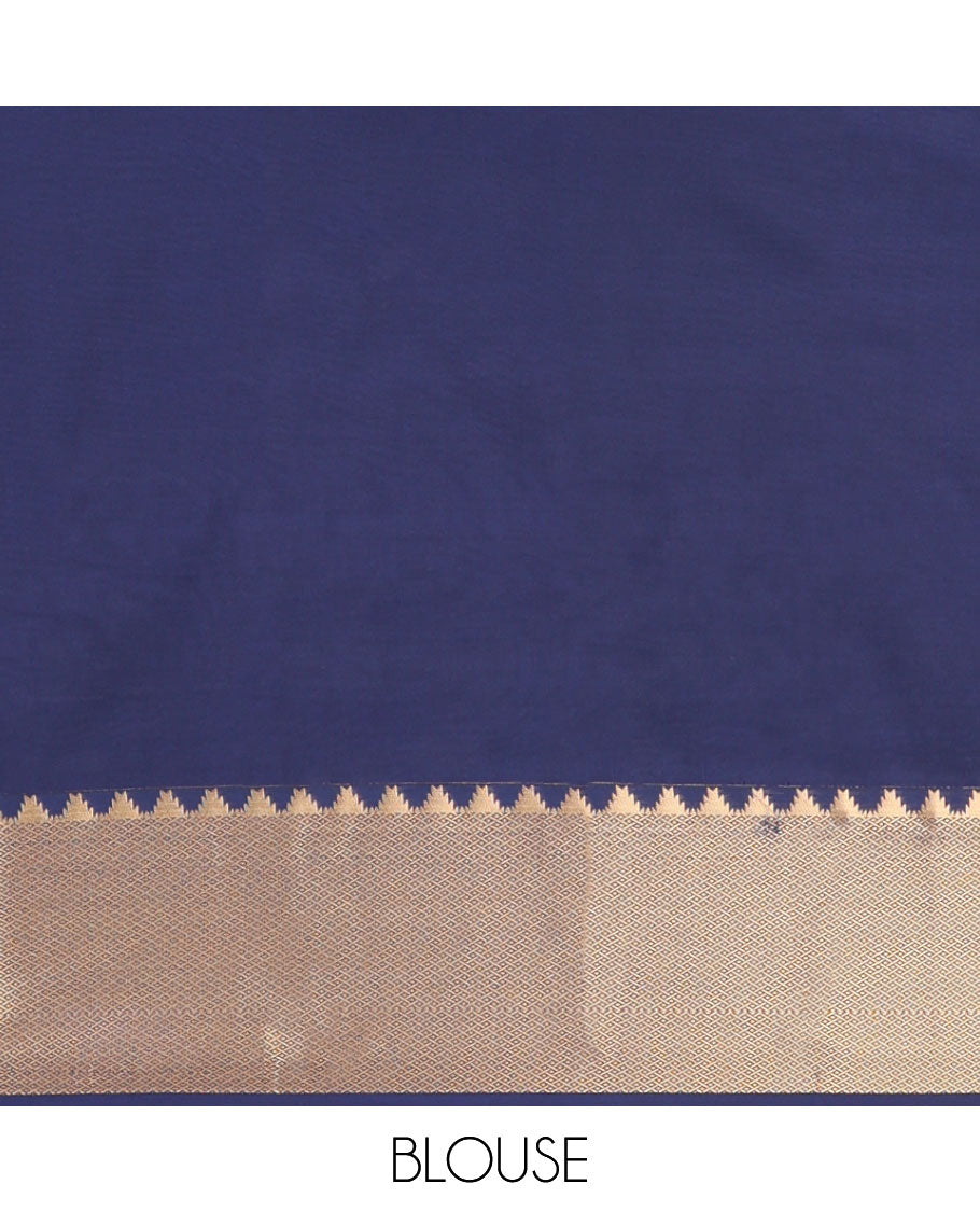 Orange floral design soft silk saree with contrast temple, checked border & floral design pallu
