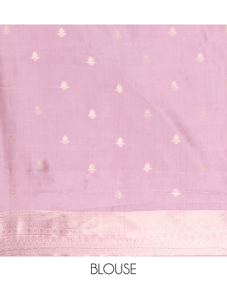 Rani Pink Kanchi Silk Saree, Beautified with Floral Jacquard Design on Its Body, Complemented by a Contrast Traditional Zari Design Border, Sparsely Woven Pallu, and Paired with a Contrast Blouse