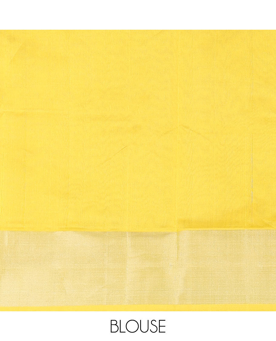 Blue Kuppadam Cotton Saree, Bedecked with Dotted Stripes and Peacock Buttas All Over Its Body, Complemented by a Bavanji Border, Pallu Elevated with Intricate Designs, and Paired with a Contrast Blouse