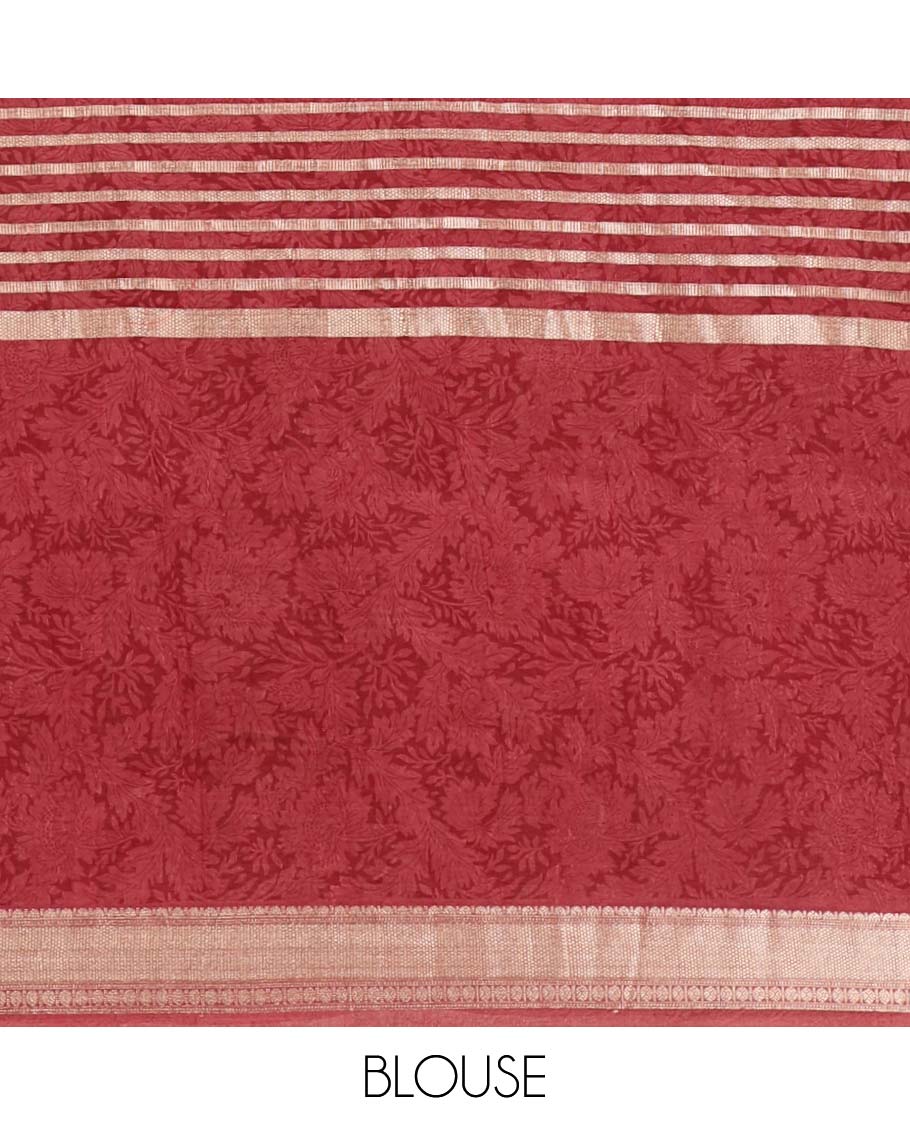 Onion pink stripes & floral print chanderi Cotton saree with rudraksh mayil kann border & contrast chick pallu along with contrast blouse