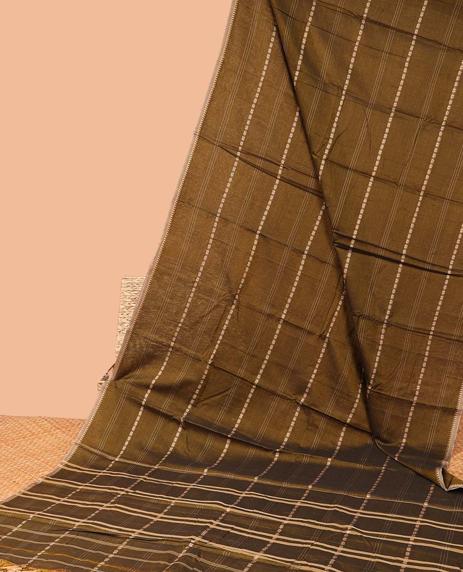 Borderless green striped Narayanapet cotton saree, striped pallu
