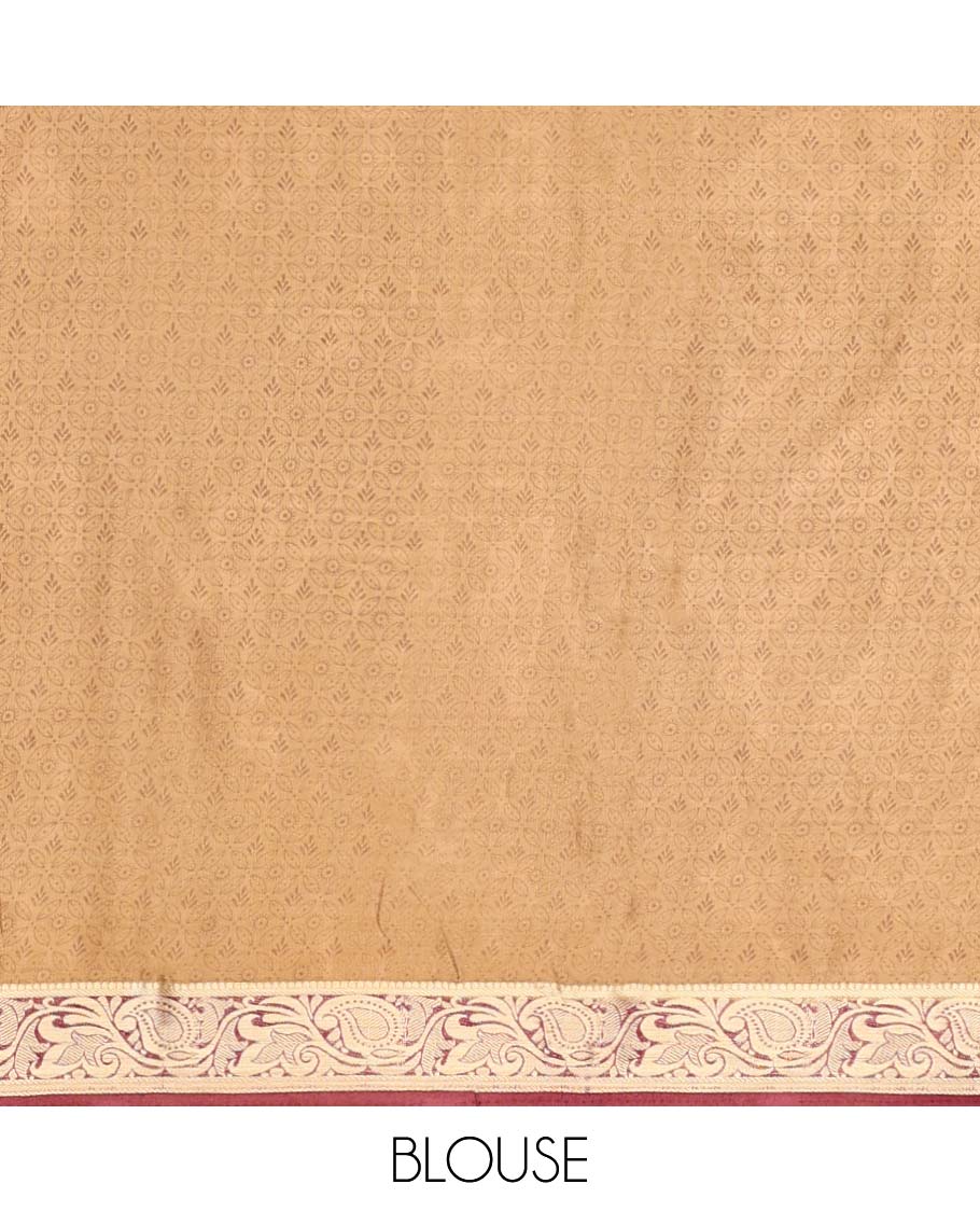 Brown intricately printed semi-banaras printed saree, contrast floral & paisley border & floral design pallu