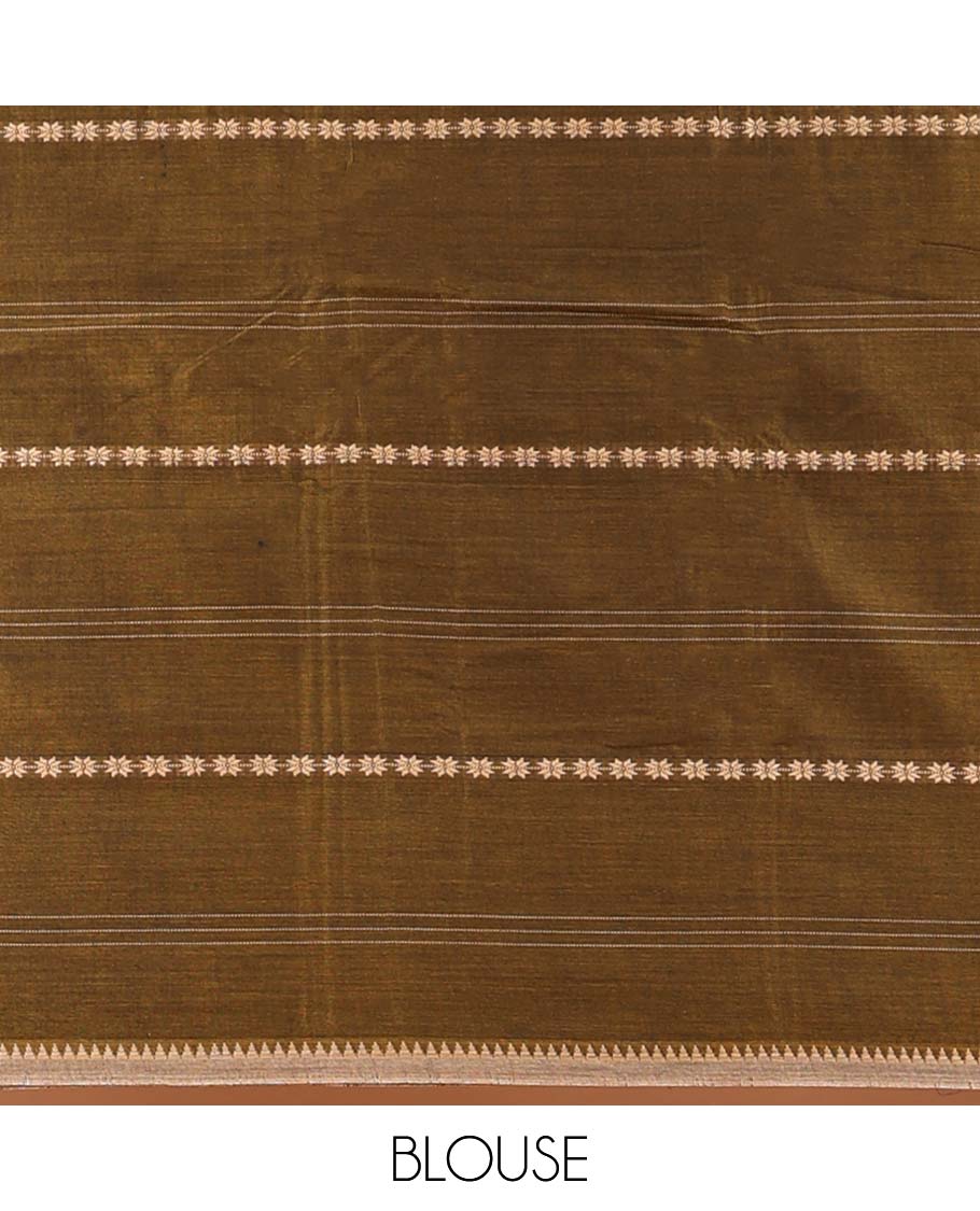 Borderless green striped Narayanapet cotton saree, striped pallu
