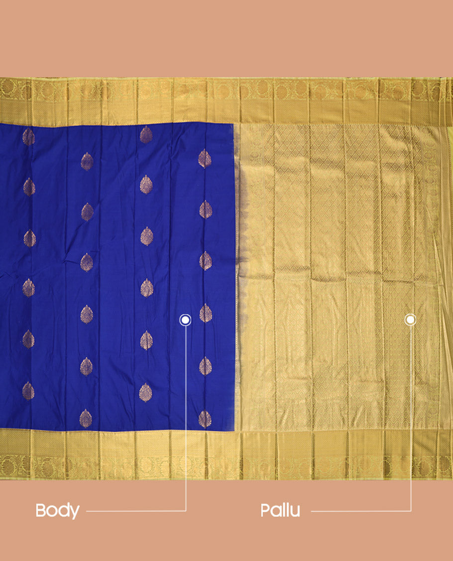Royal Blue Budget Silk Saree, Woven with Zari Buttas, Contrast Traditional Zari Border, Jaal Pallu, and a Contrast Blouse