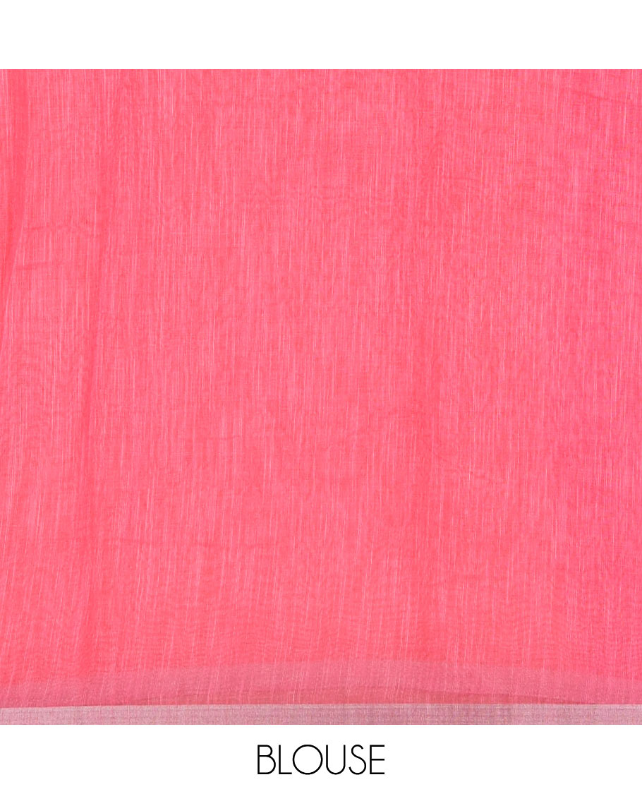 Multi-colored plain with triangle motifs linen cotton saree, silver zari border, plain with tassels, and a contrast silver zari bordered blouse