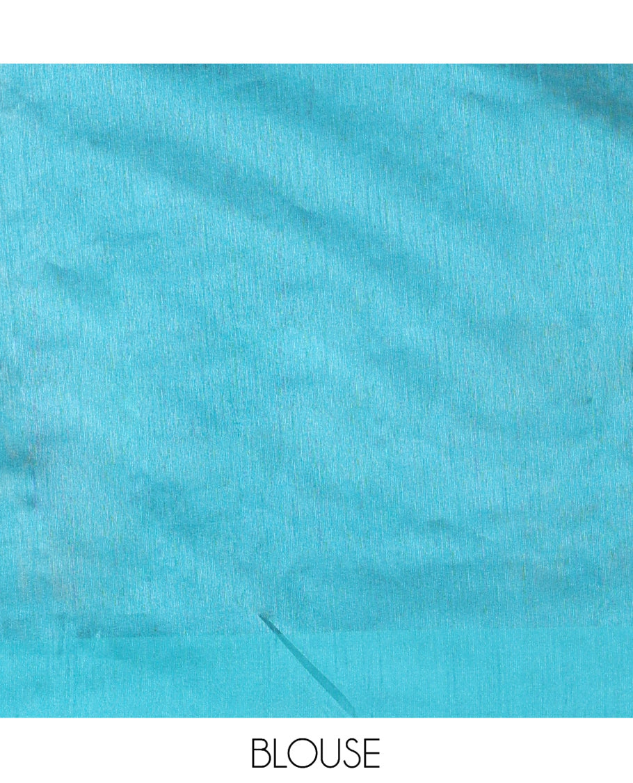 Dusky Pink Zari-Striped Semi-Raw Silk Saree with a Contrast Zari Border, Intricate Pallu, and Contrast Blouse
