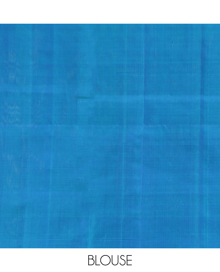 Blue Mayuri Soft Silk Saree, Subtly Sparkled With Zari Buttas All Over Its Body, Highlighted and Leaf Motifs Woven Border, Grand Pallu and Paired with a Matching Blouse