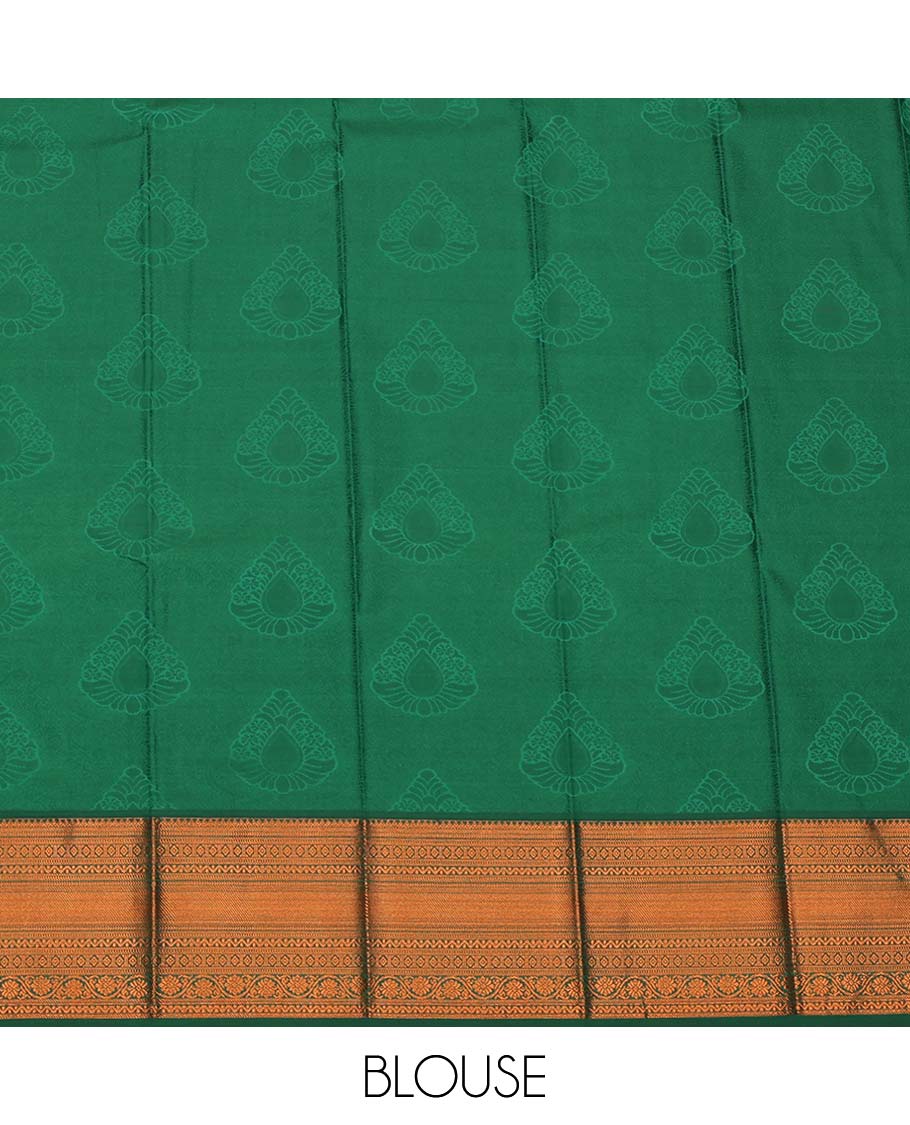 Yellow Budget Silk Saree, Showcasing Buttas, Complemented by Contrast Traditional Zari Border, a Jaal Pallu and a Contrast Blouse
