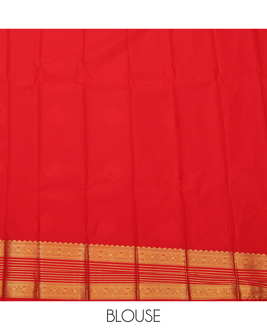 Mustard Budget Silk Saree, Ornamented with Zari Buttas, Complemented by a Contrast Traditional Zari Border, Grand Jaal Pallu, and Contrast Blouse