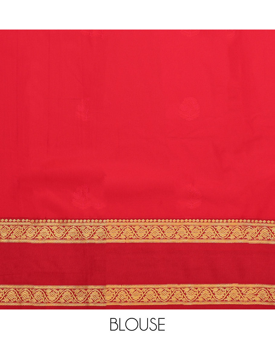 Light Blue Budget Silk Saree, Detailed with Zari Buttas, Complemented by Contrast Floral Creeper Rettai Pettu Border, Grand Pallu and a Contrast Blouse