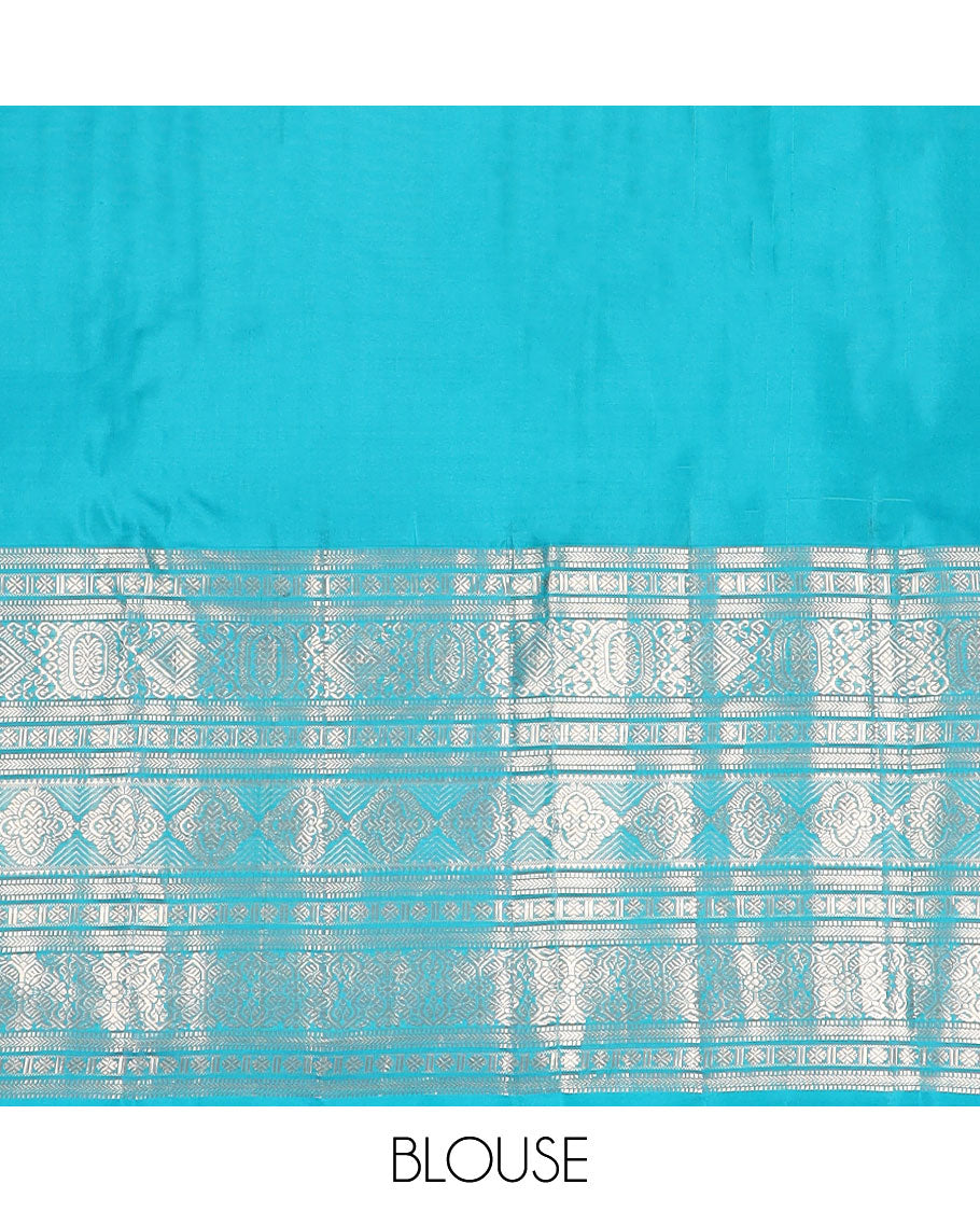 Blue zari buttas vasundhara silk mix saree, intricate pallu & border of muthu,kathir,rudraksham, diamond,4-petal flower & floral designs