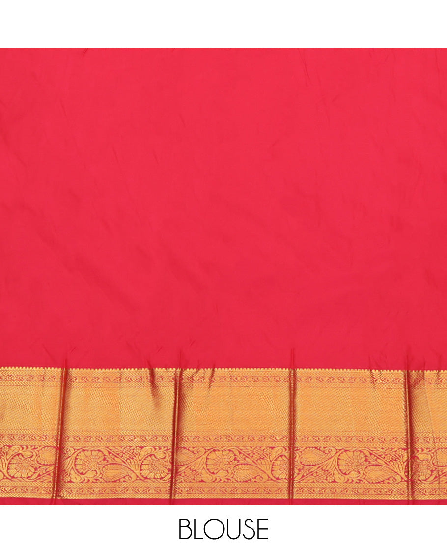 Pink Budget Silk Saree, Highlighted by Zari Buttas, a Contrast Traditional Zari Border, Grand Jaal Pallu, and a Contrast Blouse