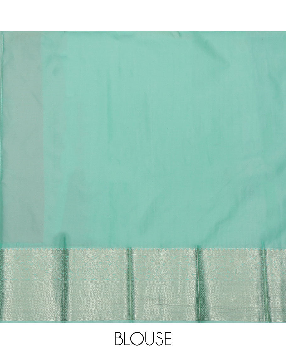 Peach Budget Silk Saree, Masterfully Woven with Zari Buttas All Over Its Body, Complemented by a Contrast Traditional Zari Design Border, Ogee Patterned Pallu, and Paired with a Contrast Blouse