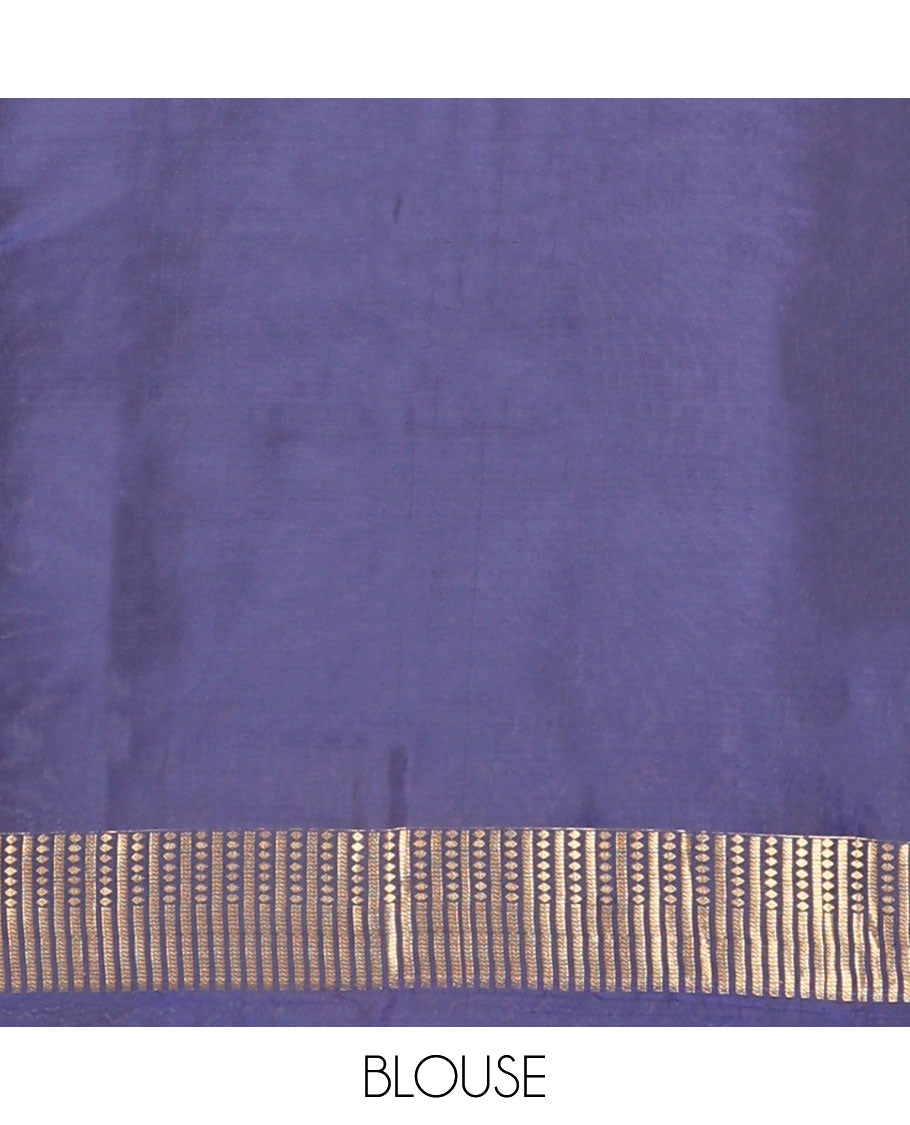 Dark blue square buttas vasundhara elite silk saree with self striped border & pallu of stripes