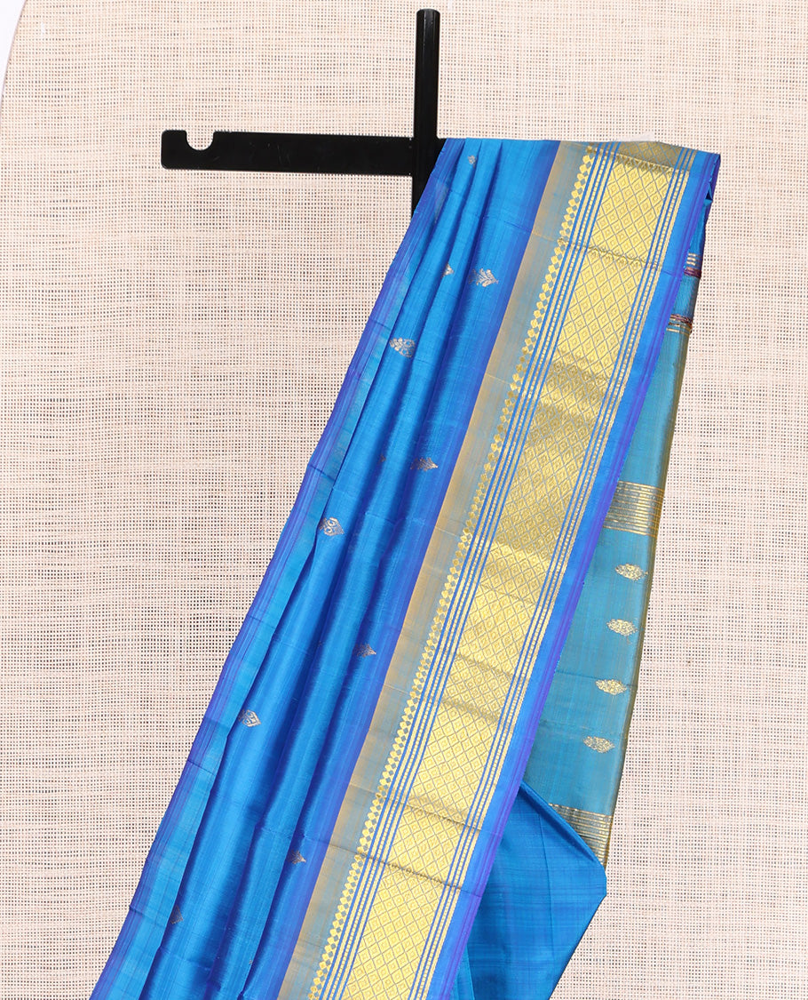 Blue Contrast Zari Butta Kanchipuram Silk Saree