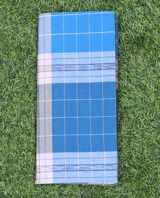 Blue checked with ikkat design cotton cozy lungi
