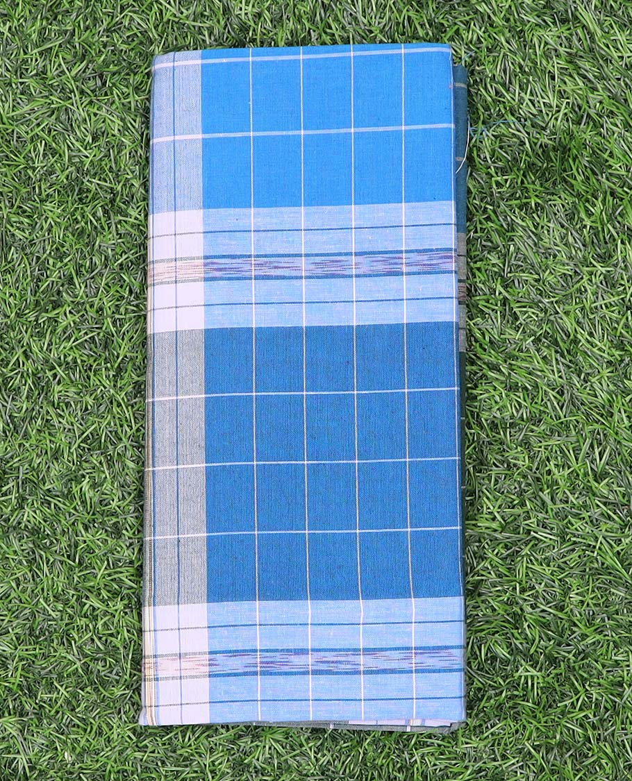 Blue checked with ikkat design cotton cozy lungi