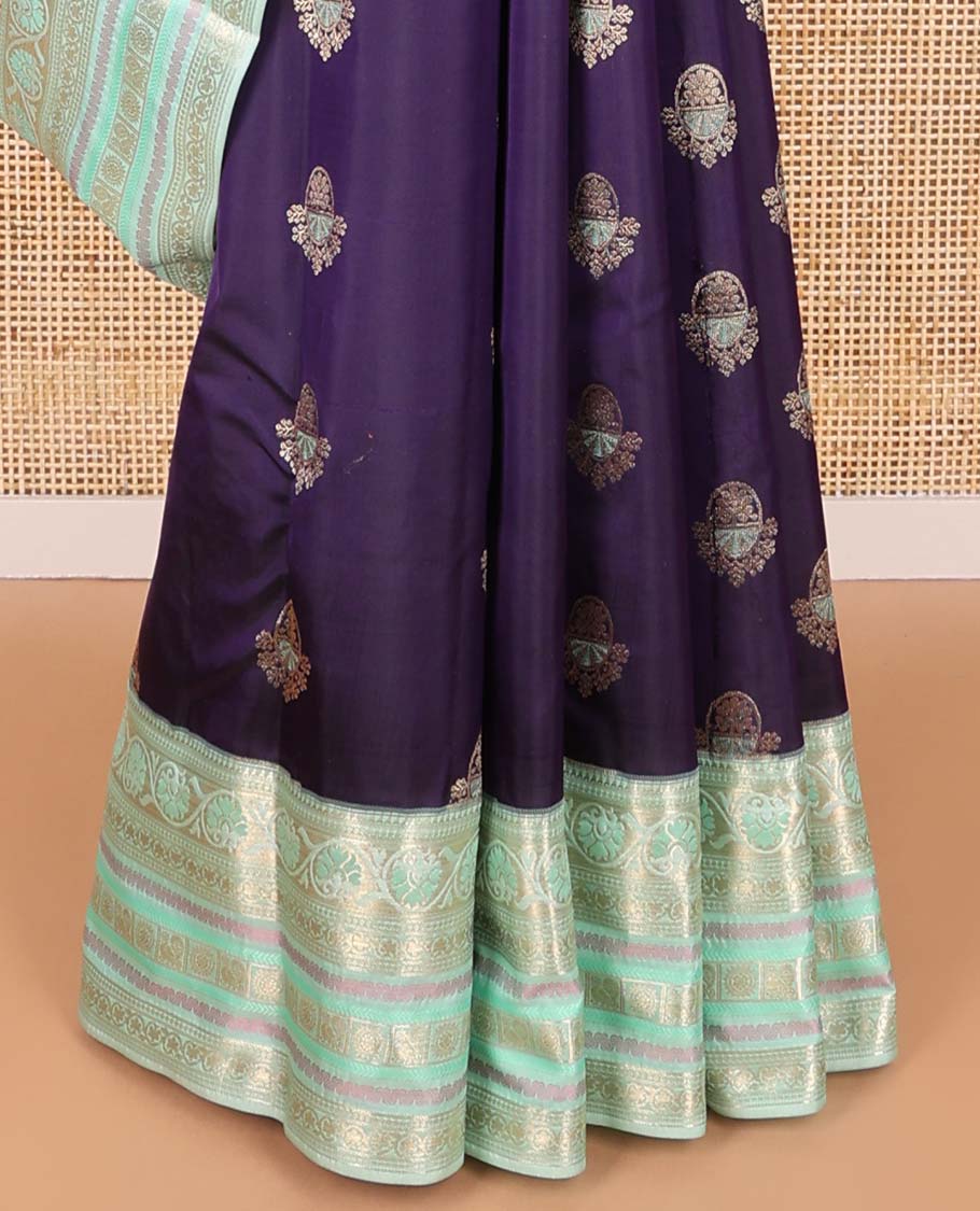Violet butta vasundhara elite silk saree with contrast intricate zari design & floral design pallu