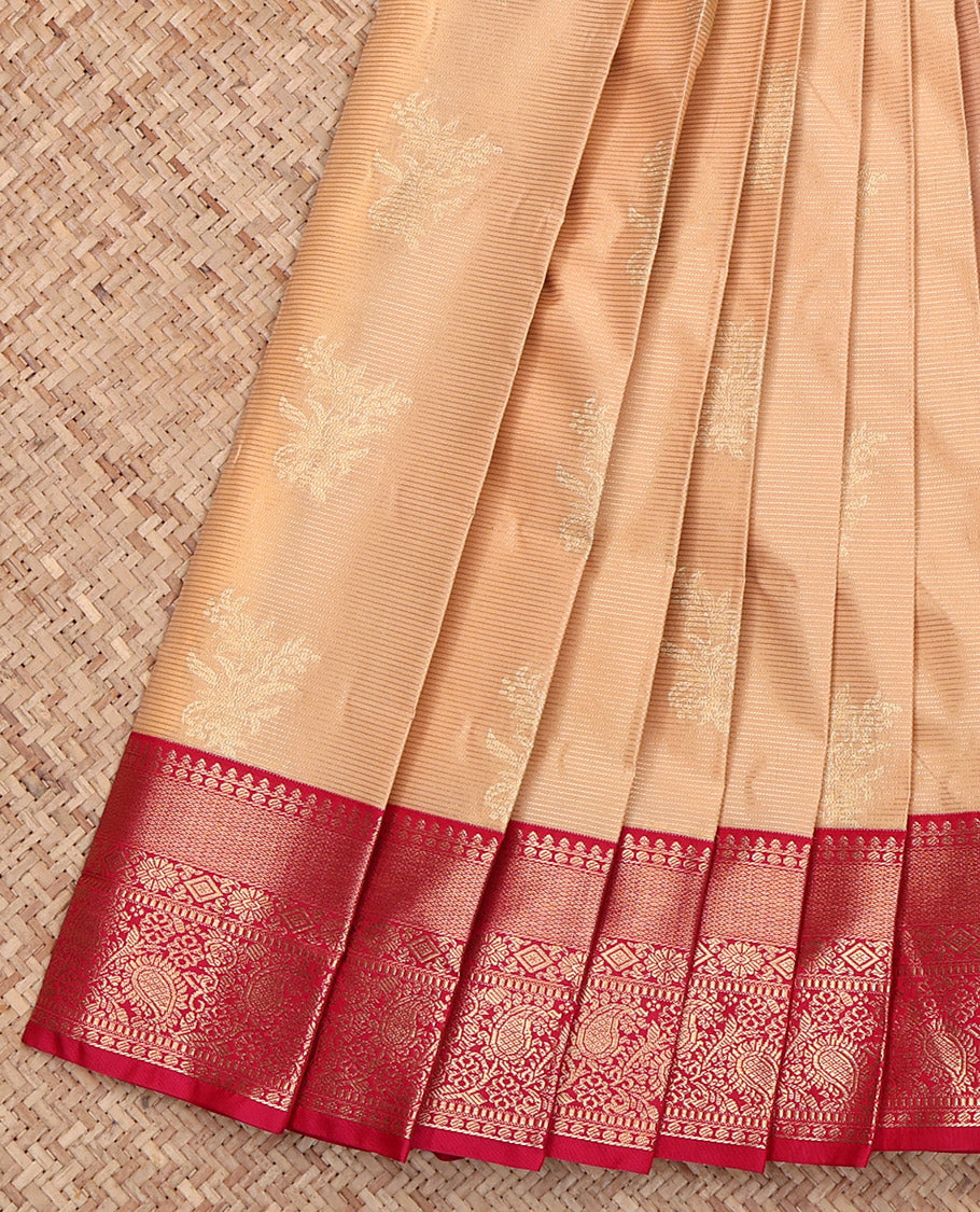 Peach Budget Silk Saree, Woven with Zari Buttas and Stripes, Captivating Contrast Traditional Zari Design Border, Grand Pallu, and a Contrast Blouse