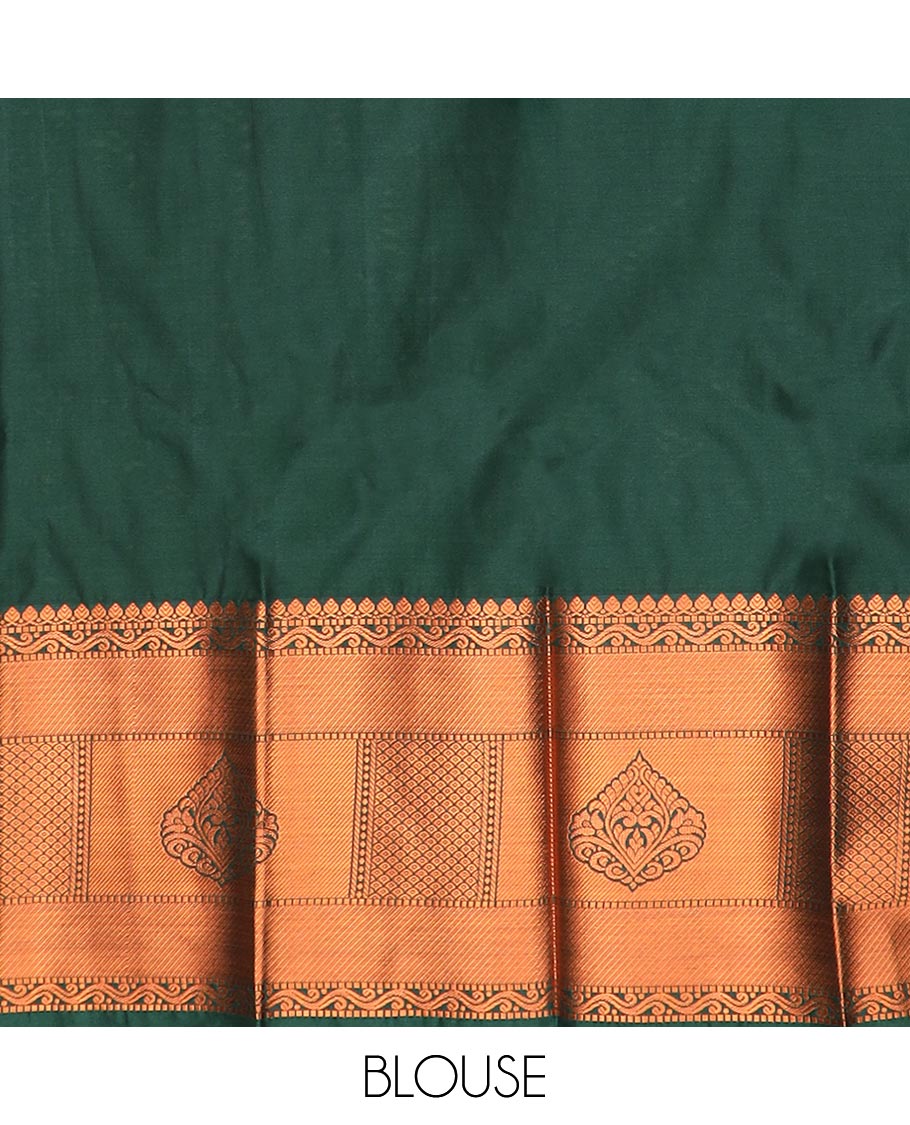 Pink jacquard gift saree, traditional zari border, and contrast pallu of floral designs