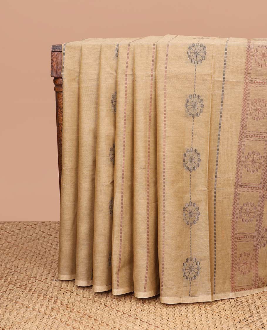 Borderless Light brown floral design coimbatore cotton saree
