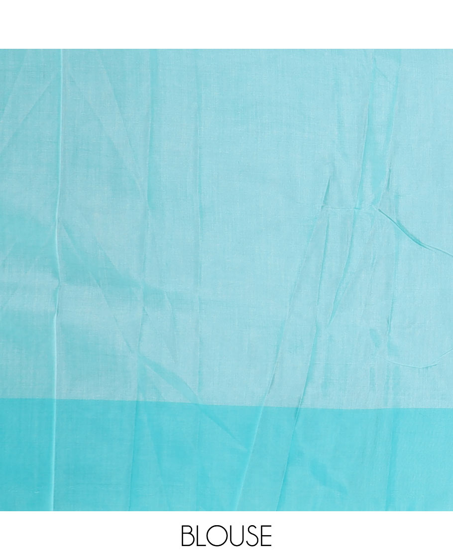 Blue jacquard semisilk cotton saree, contrast traditional border, and jaal pallu
