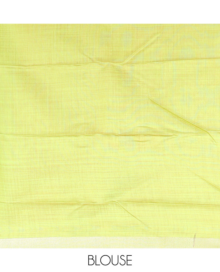 Pink floral vine printed chirala cotton saree, bavanji border, and contrast floral vine print pallu