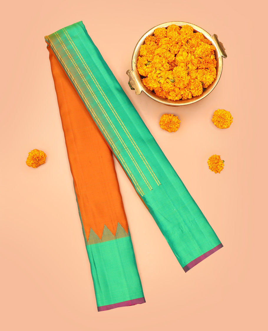 Orange Plain Gadwal Silk Saree