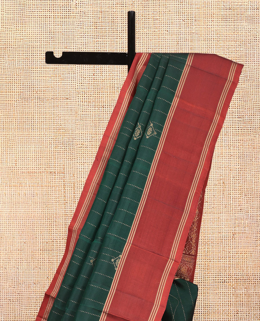 Green Mayuri Lite Silk Mix Saree, Enriched with Zari Buttas and Stripes, Complemented by a Contrast Bodi Border, Jaal Pallu, and a Contrast Blouse