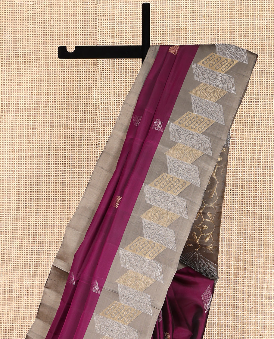 Purple Mayuri Lite Silk Mix Saree, Embellished with Diamond Buttas All Over Its Body, Complemented by a Contrast Geometric Checked Border, Pallu of Intricate Designs, and Paired with a Contrast Blouse