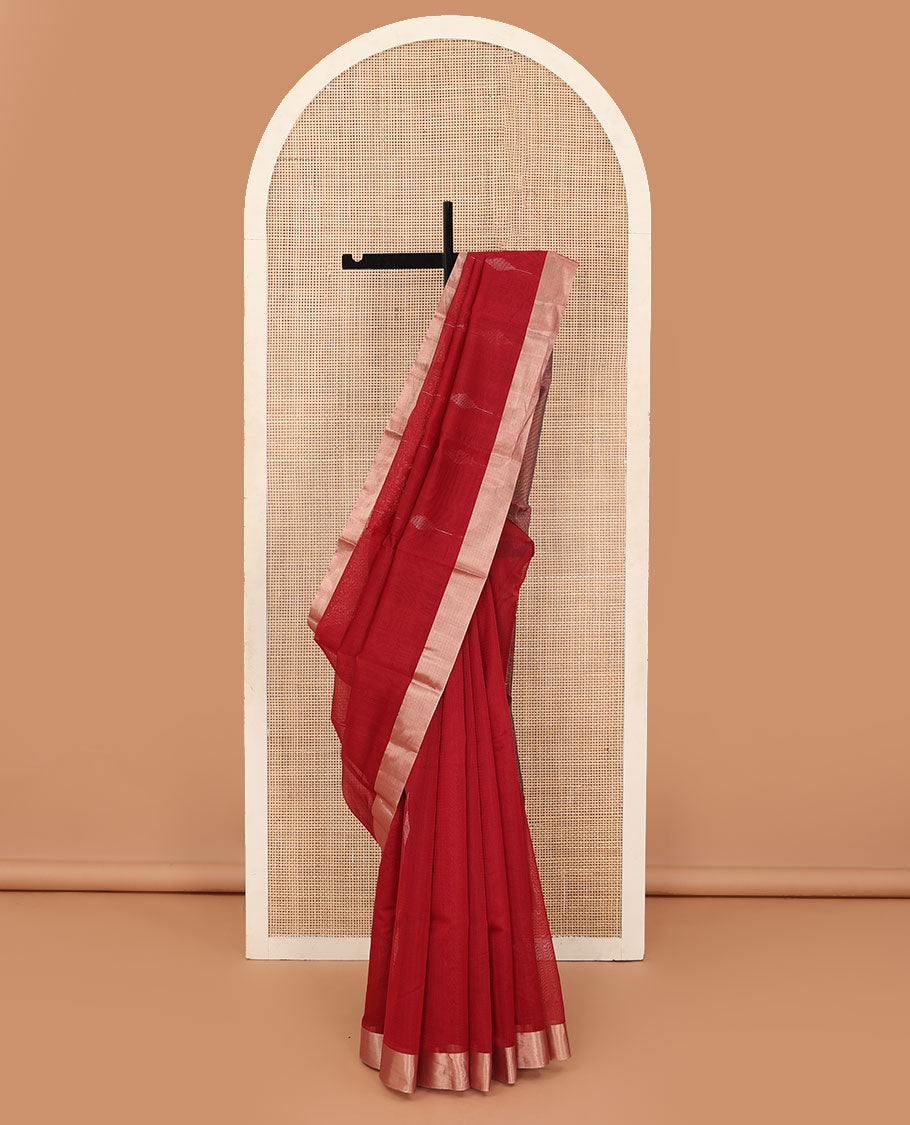 Red buttas silk cotton saree, bavanji border, and pallu features big diamond pattern