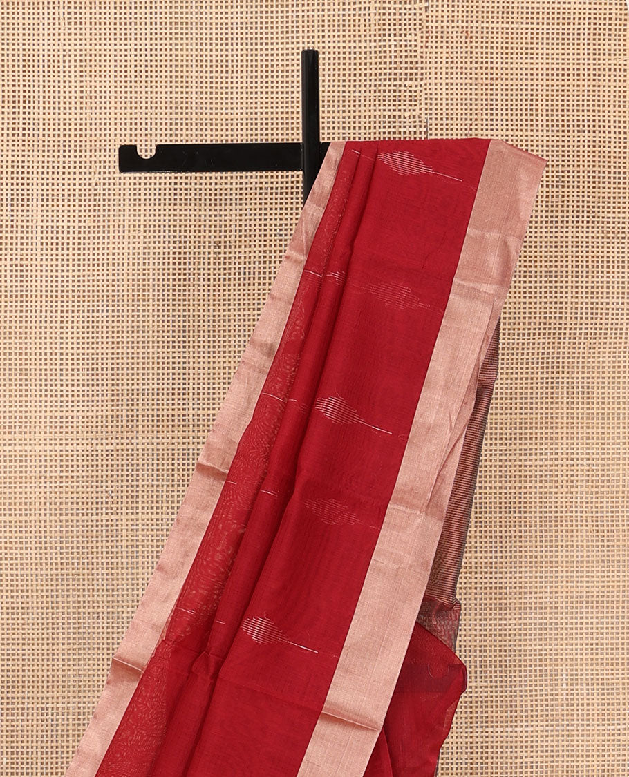 Red buttas silk cotton saree, bavanji border, and pallu features big diamond pattern