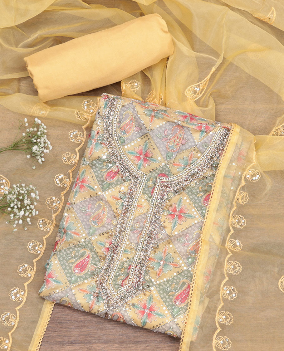 Yellow Organza Material Chudidar Set