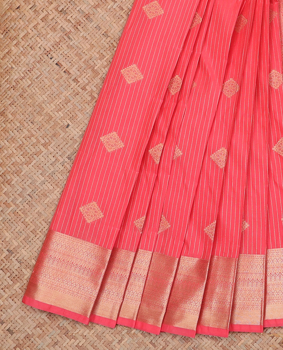 Pink Budget Silk Saree Adorned with Zari Stripes and Diamond Buttas, Highlighted with a Traditional Zari Design Border, Opulently Embellished Pallu of Jaal Design, and Paired with a Matching Blouse