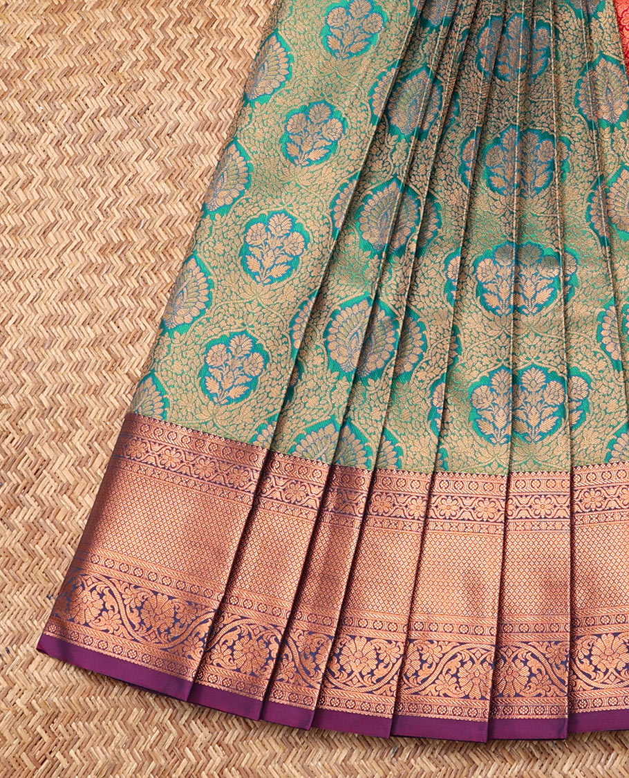 Green Budget Silk Saree, Detailed with Jacquard Design, Contrast Traditional Zari Border, Grand Pallu, and a Contrast Blouse